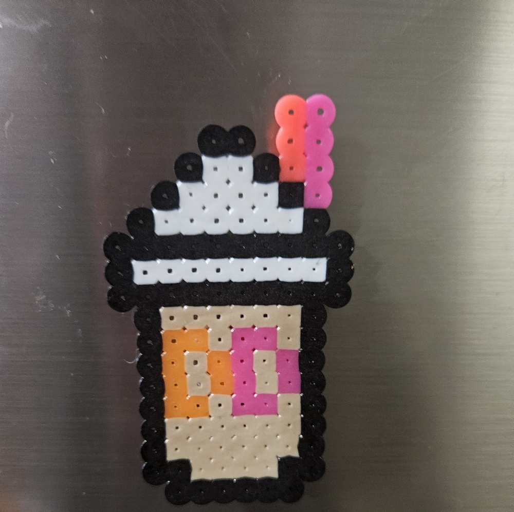 Dunkin Donuts inspired perler beads refrigerator magnet